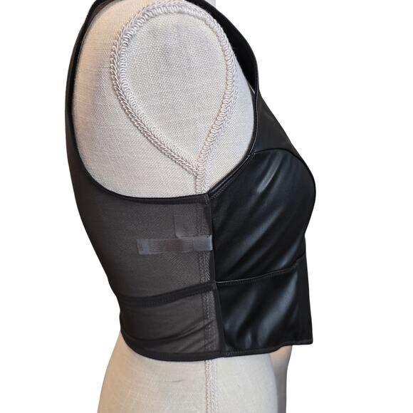 NWT Black Mesh Faux Leather Cropped Bustier Tank Sz Medium - Picture 2 of 6